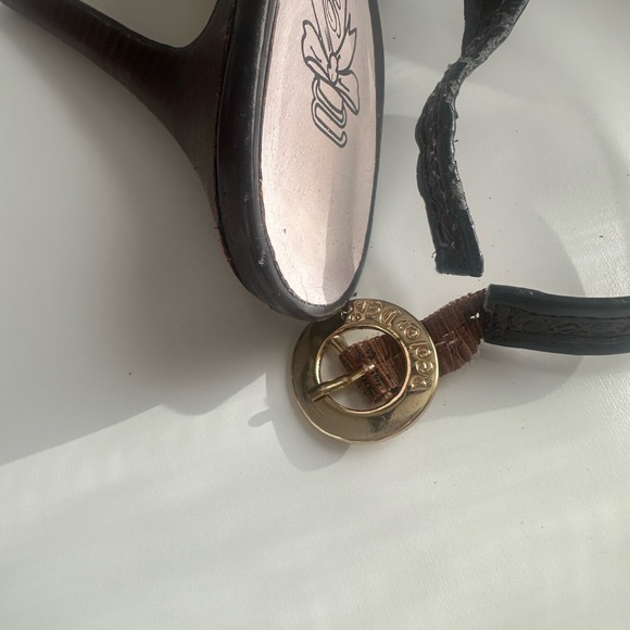 Brown Reptile - Crocodile / Alligator Textured 5.5” Heel 1.5” Platform Sandals - Picture 7 of 7